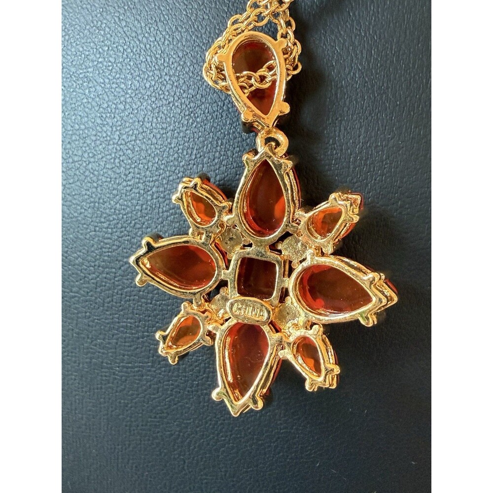 Joan Rivers Classics Collection Double Gold Tone Chain Tangerine Orange Flower - Picture 7 of 13